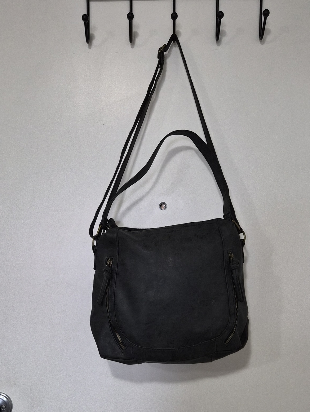 Payless Black Hobo Shoulder Bag with Dual Zipper Accents